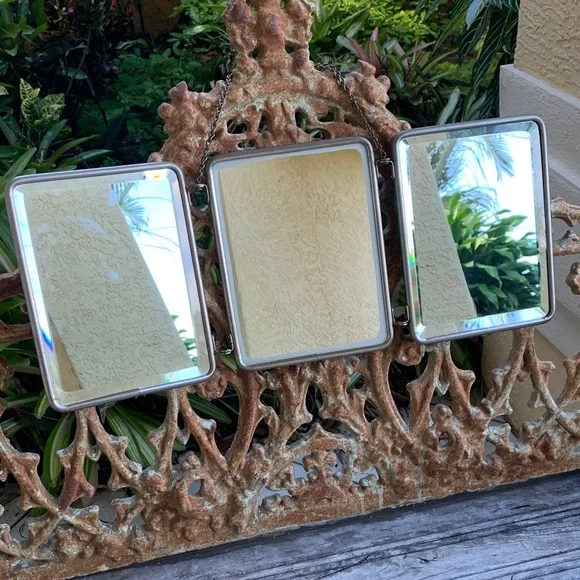 Vintage French Triptych 1950’s Tri-Fold Vanity Barber Mirror - Picture 1 of 17